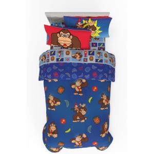 Thomas & Friends 4 Piece Toddler Bed Set – Super Soft & Cozy Reversible Microfiber Comforter and Sheets (Officially Licensed Product) by Franco(Red – Donkey Kong)