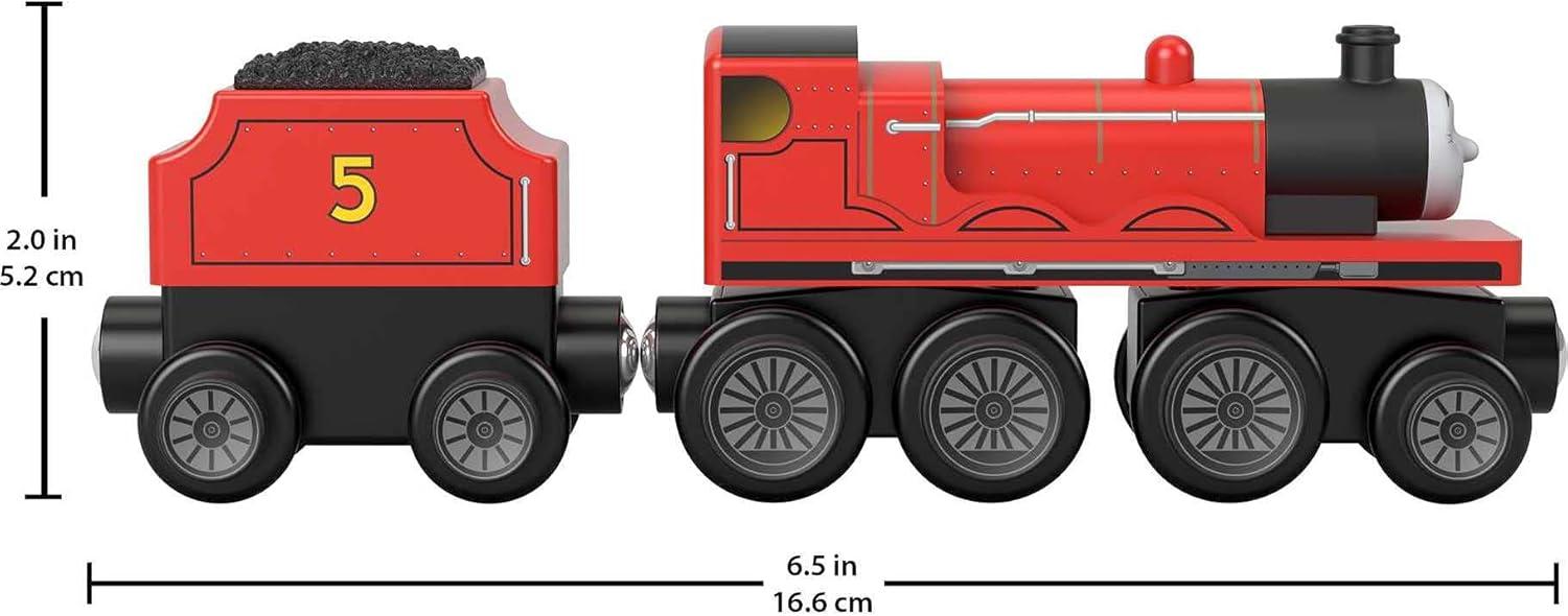 imageThomas amp Friends Wooden Railway James Engine and Coal Car pushalong train made from sustainably sourced wood for kids 2 years and upJames