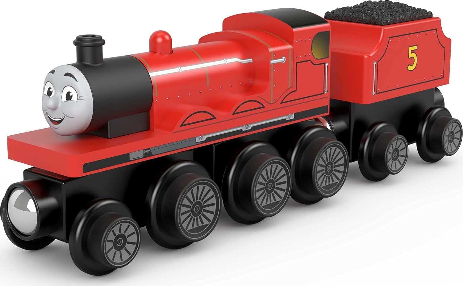 imageThomas amp Friends Wooden Railway James Engine and Coal Car pushalong train made from sustainably sourced wood for kids 2 years and upJames