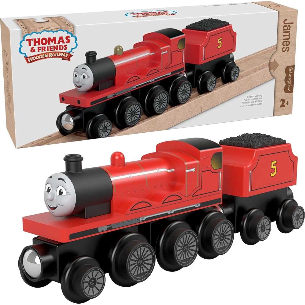imageThomas amp Friends Wooden Railway James Engine and Coal Car pushalong train made from sustainably sourced wood for kids 2 years and upJames