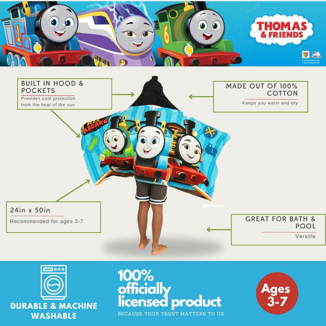 imageThomas amp Friends Kids Super Soft BathPoolBeach Soft Cotton Terry Hooded Towel Wrap 24 in x 50 in 100 Officially Licensed Product By FrancoThomas Friends Big Movers