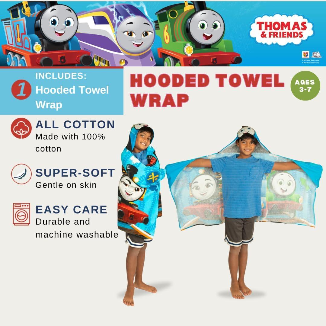 imageThomas amp Friends Kids Super Soft BathPoolBeach Soft Cotton Terry Hooded Towel Wrap 24 in x 50 in 100 Officially Licensed Product By FrancoThomas Friends Big Movers