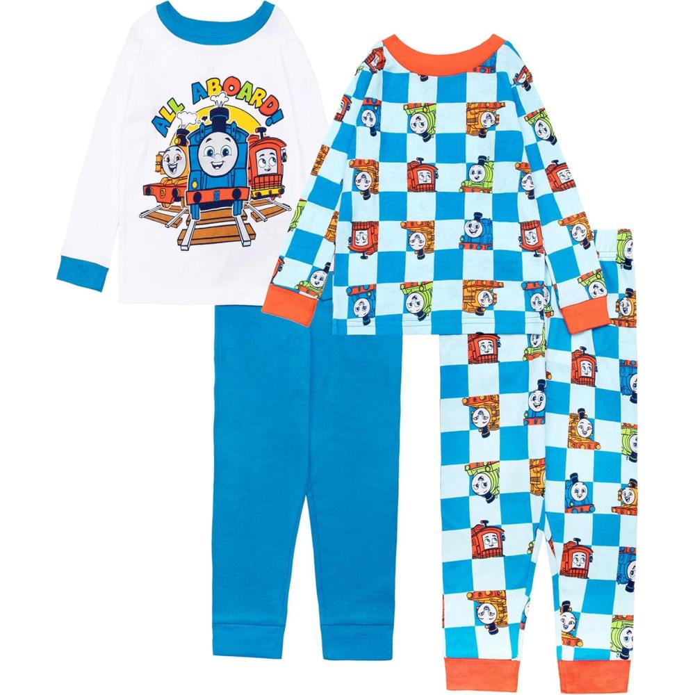 imageThomas amp Friends Boys 4Piece Matching LongSleeve Cotton Pajama Set Snugfit Soft amp Cute for KidsAll Aboard