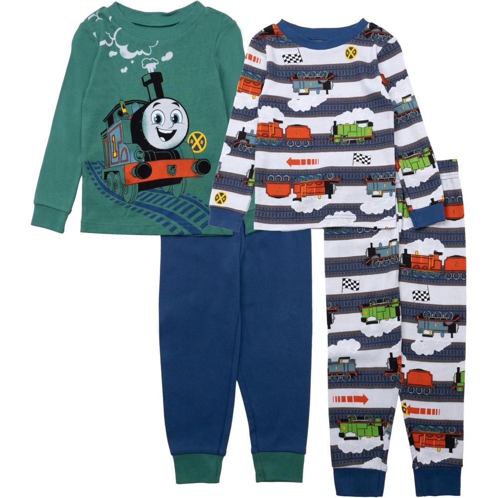 imageThomas amp Friends Boys 4Piece Matching LongSleeve Cotton Pajama Set Snugfit Soft amp Cute for KidsOn Track