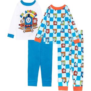 Thomas & Friends Boys’ 4-Piece Matching Long-Sleeve Cotton Pajama Set, Snug-fit, Soft & Cute for Kids(All Aboard)