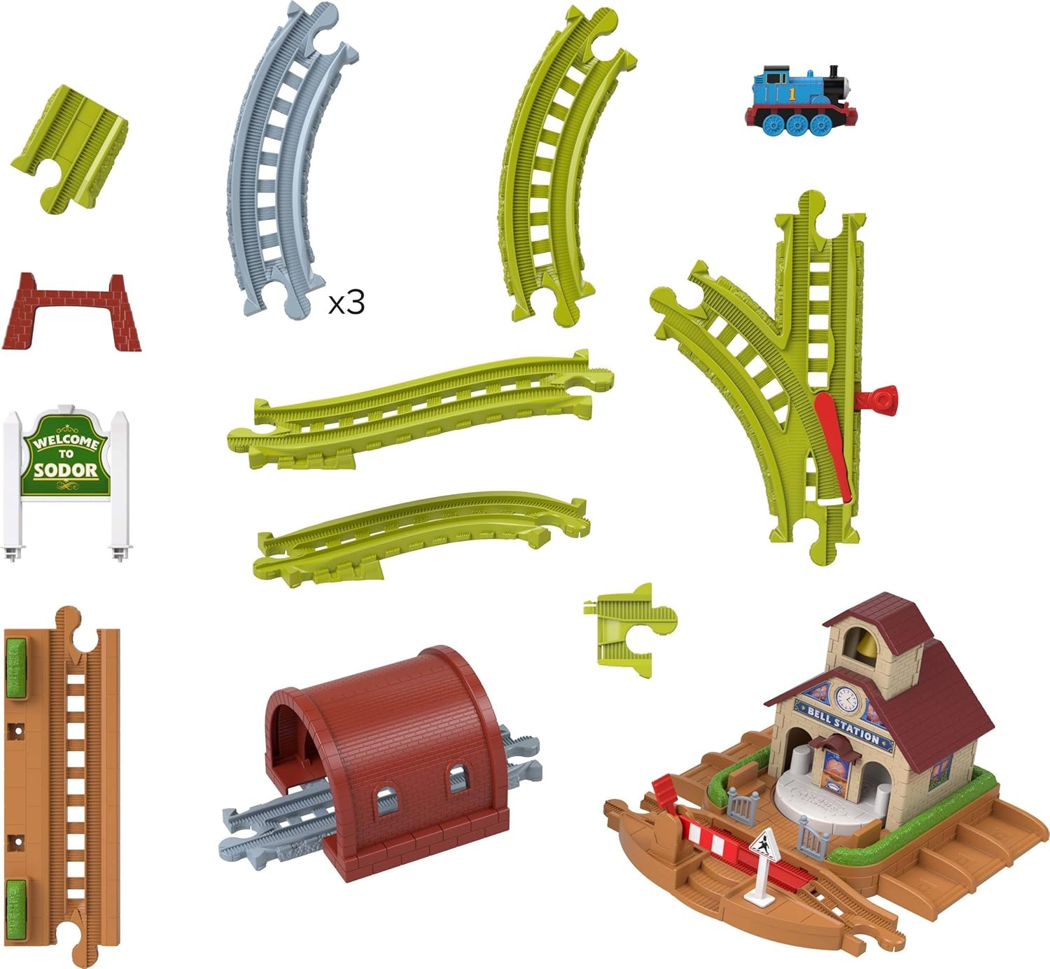 image:imageThomas amp Friends Toy Train Set by FisherPrice Bell Station Playset with PushAlong Thomas Engine Ringing Bell Tunnel Gate amp Expandable