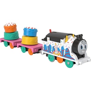 Thomas & Friends Toy Train, Wobble Cargo Thomas Motorized Engine with 2 Cargo Cars for Preschool Railway Play Ages 3+ Years(Thomas Celebration)