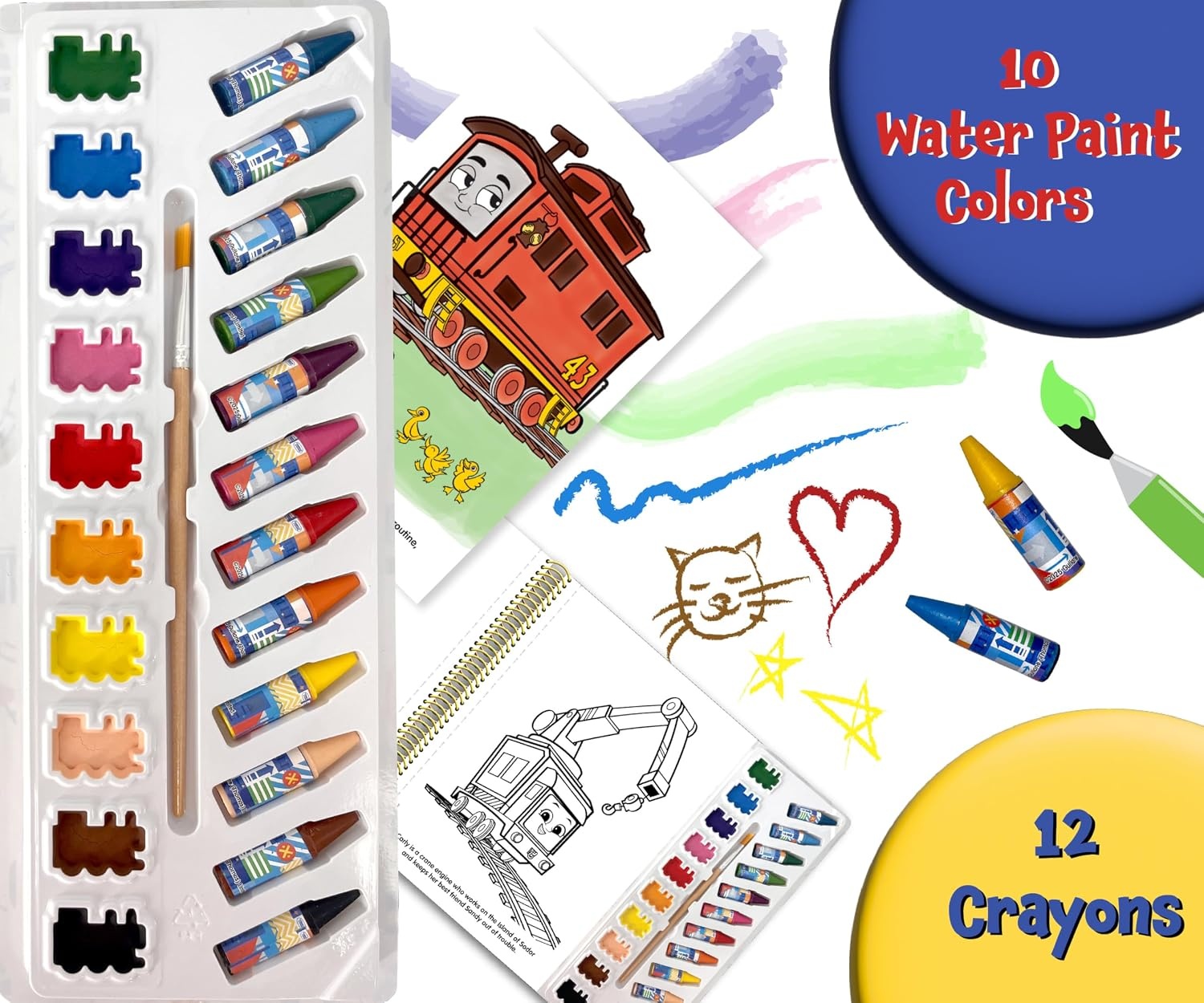 image:imageThomas All Engines Go Deluxe Poster Paint amp Color Coloring Book for kids 80 illustrations 10 watercolor paints 12 crayons 1 paint brush
