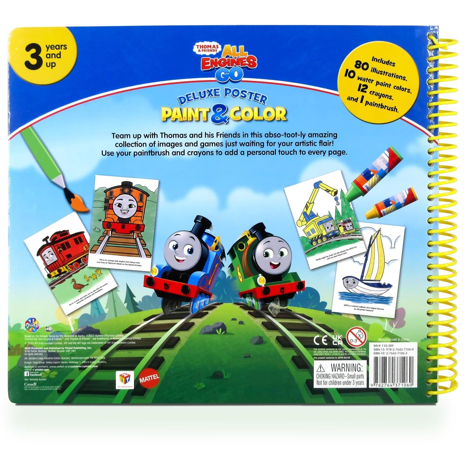 image:imageThomas All Engines Go Deluxe Poster Paint amp Color Coloring Book for kids 80 illustrations 10 watercolor paints 12 crayons 1 paint brush