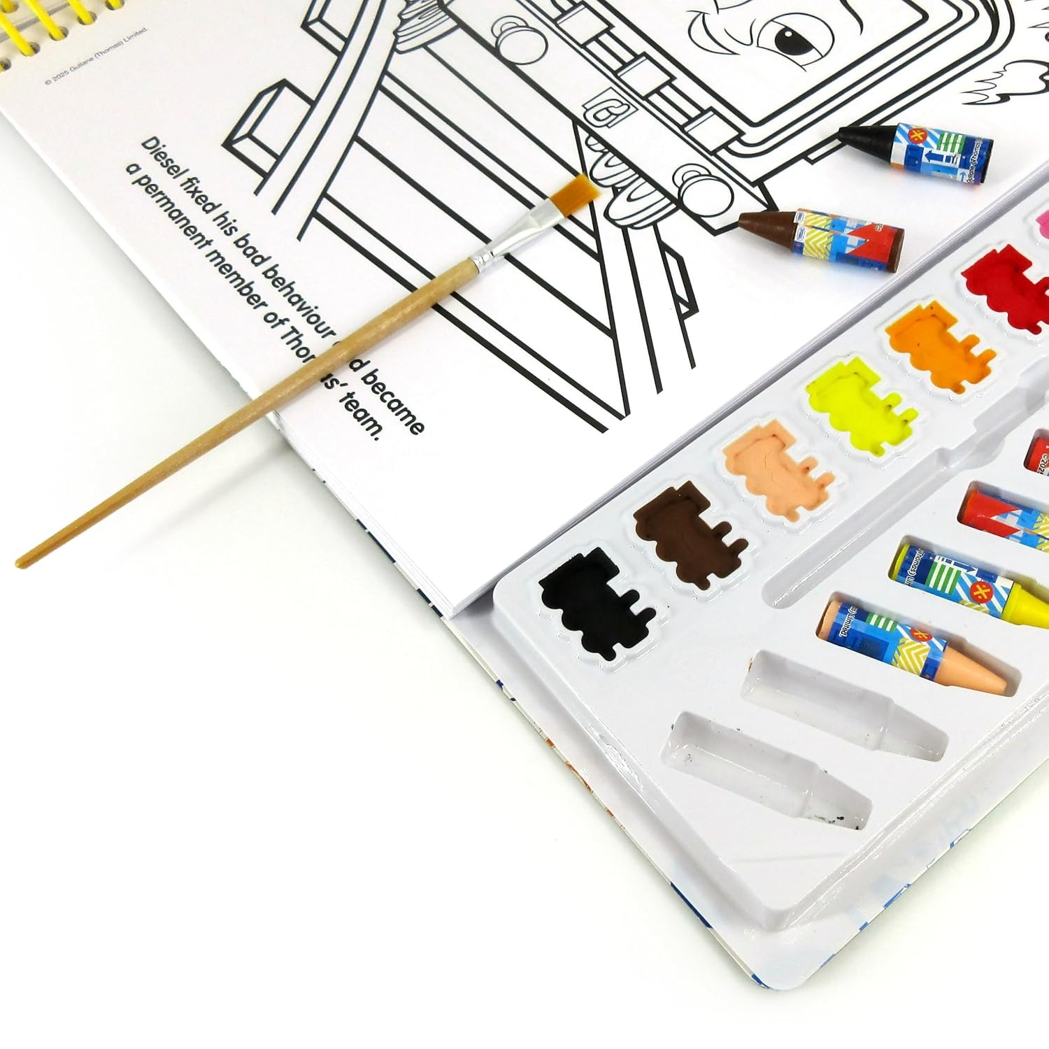 image:imageThomas All Engines Go Deluxe Poster Paint amp Color Coloring Book for kids 80 illustrations 10 watercolor paints 12 crayons 1 paint brush