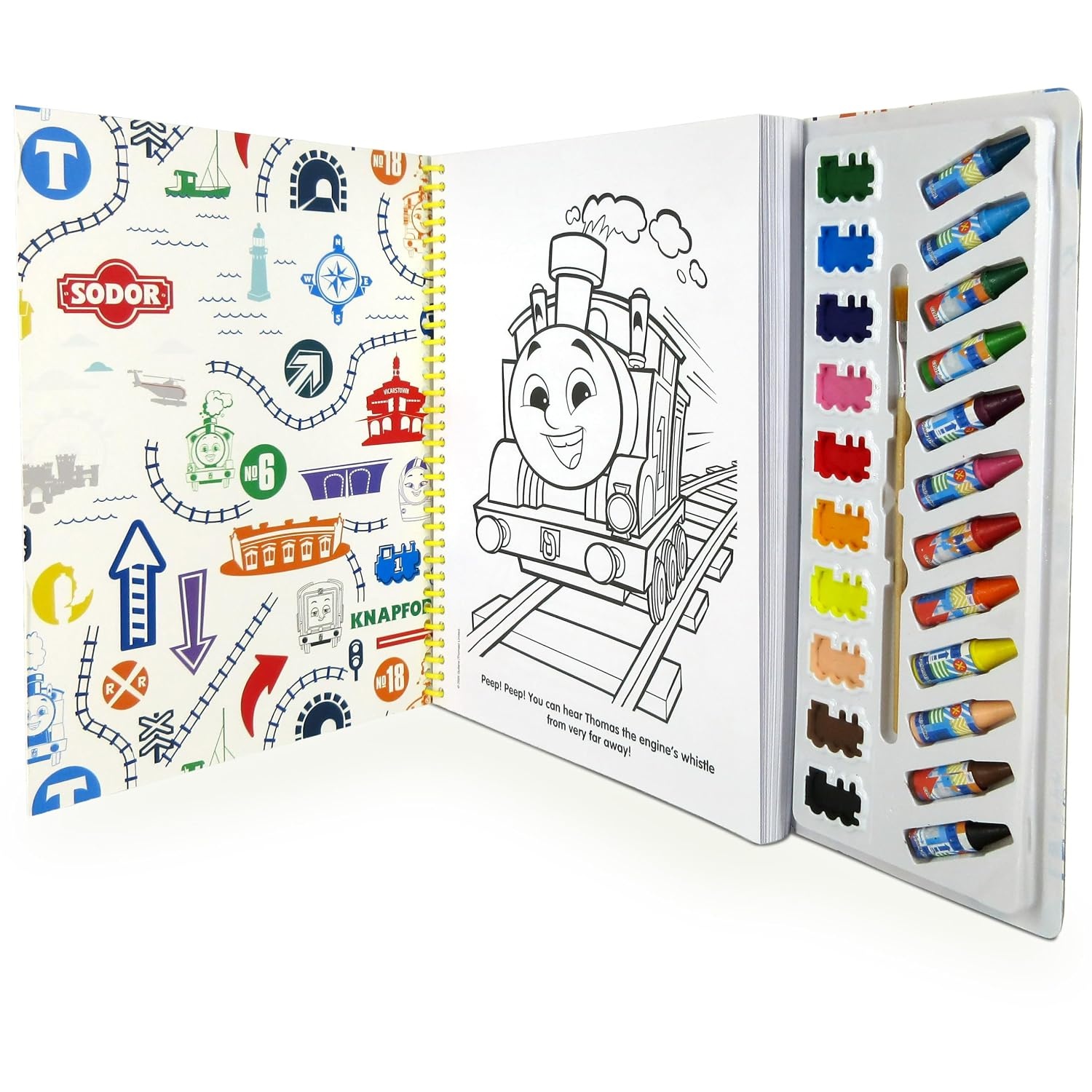 image:imageThomas All Engines Go Deluxe Poster Paint amp Color Coloring Book for kids 80 illustrations 10 watercolor paints 12 crayons 1 paint brush