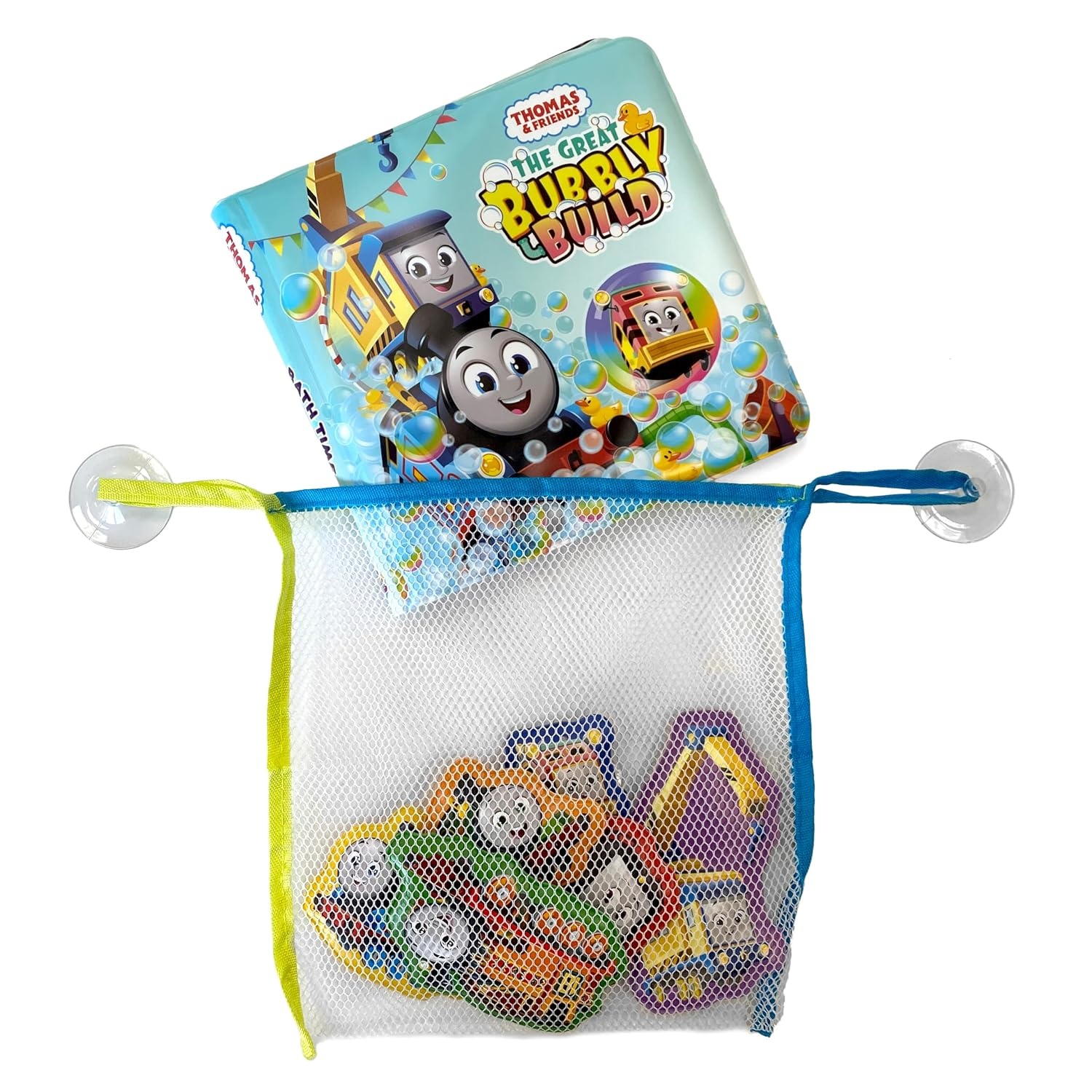 image:imageThomas amp Friends The Great Bubbly Build Bath Time Books Activity Books for kids Bath book 6 Padded suction cups 1 Mesh bag