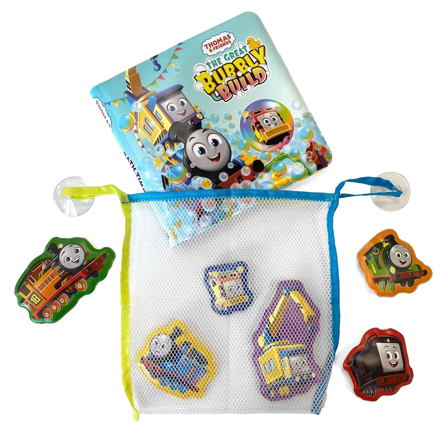 image:imageThomas amp Friends The Great Bubbly Build Bath Time Books Activity Books for kids Bath book 6 Padded suction cups 1 Mesh bag