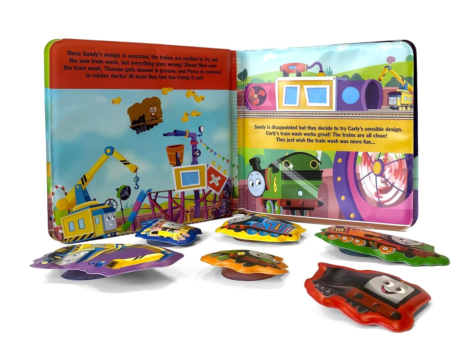 image:imageThomas amp Friends The Great Bubbly Build Bath Time Books Activity Books for kids Bath book 6 Padded suction cups 1 Mesh bag