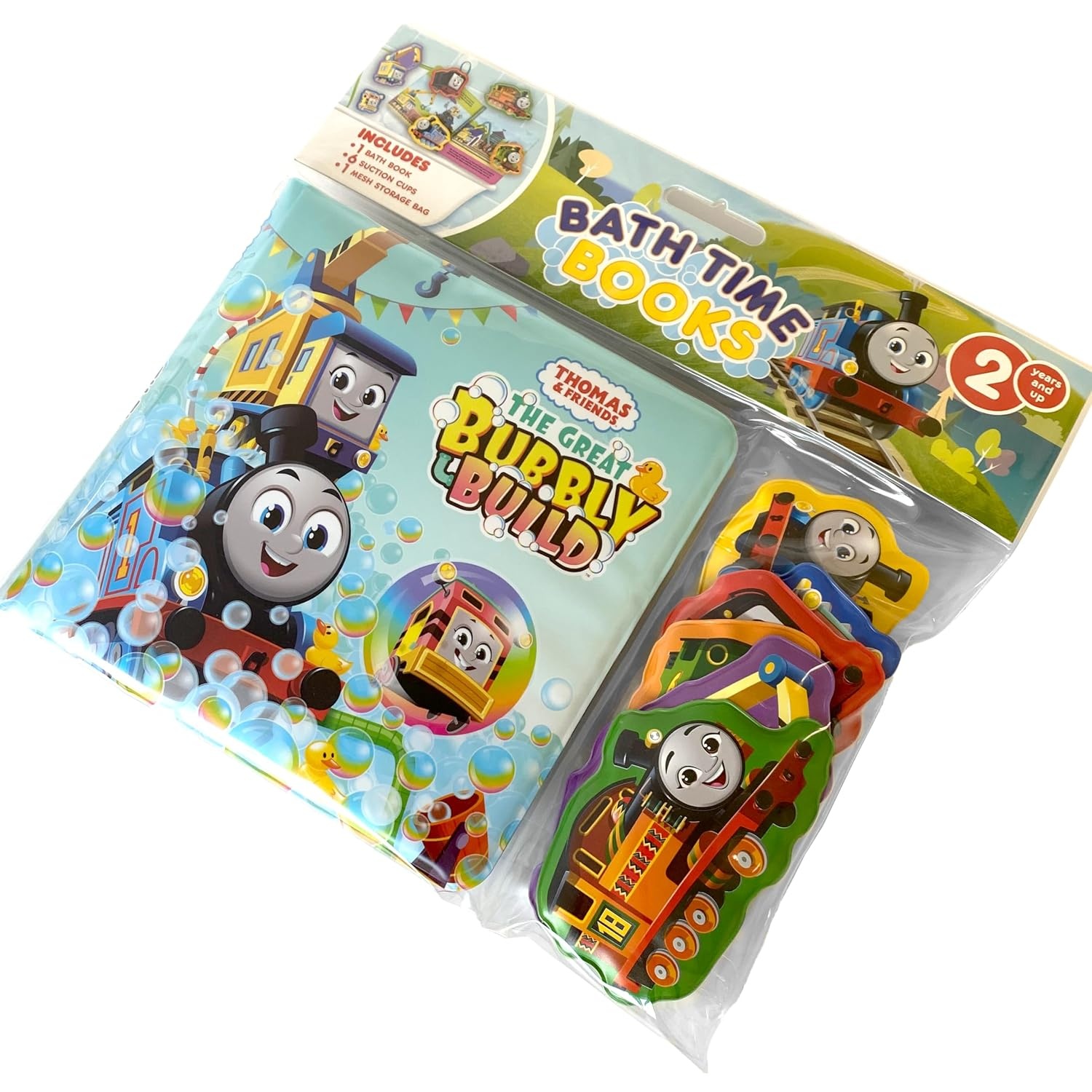 image:imageThomas amp Friends The Great Bubbly Build Bath Time Books Activity Books for kids Bath book 6 Padded suction cups 1 Mesh bag