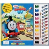 Thomas All Engines Go Deluxe Poster Paint & Color – Coloring Book for kids, 80 illustrations, 10 watercolor paints, 12 crayons, 1 paint brush