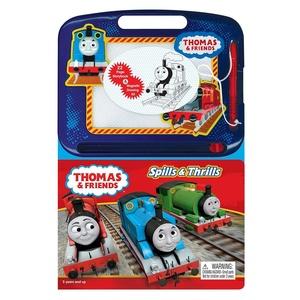 Thomas & Friends Spills & Thrills Read & Doodle – Learning resources for kids, a magnetic drawing pad, an easy-to-use pen, 22-page board book for reading and drawing